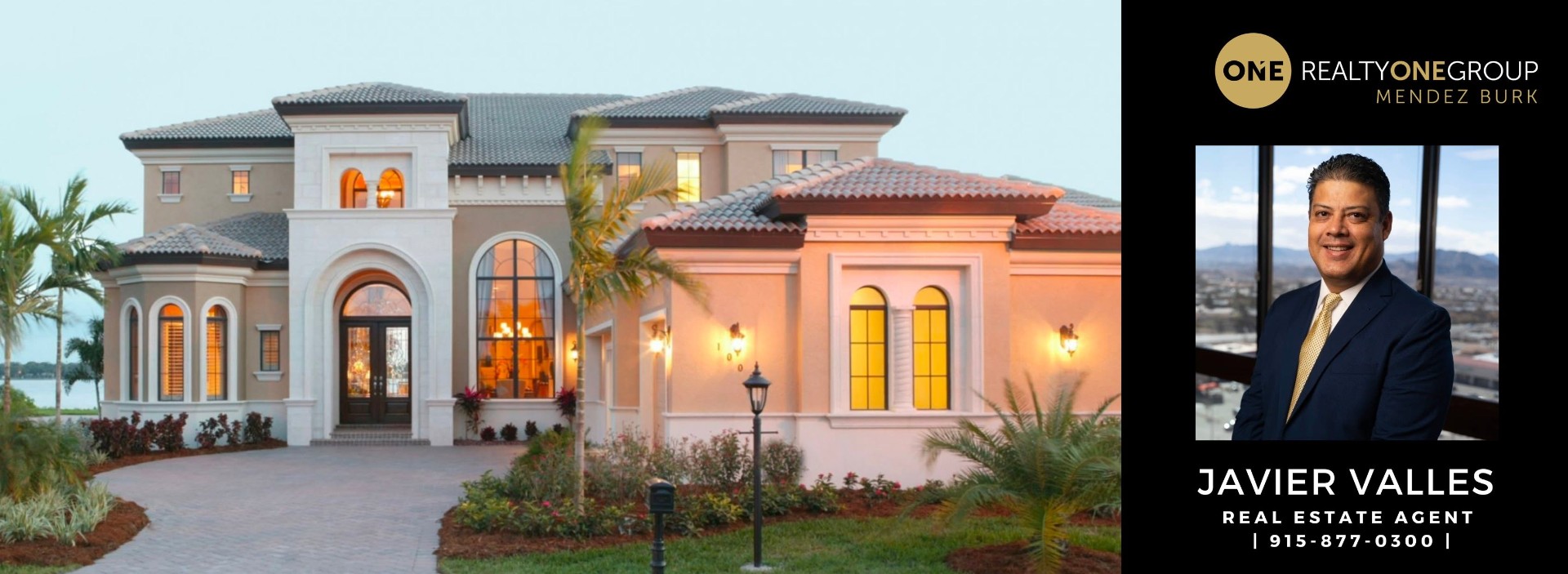 Javier Valles, Realty ONE Group Mendez Burk real estate agent in El Paso, alongside a luxury home he represents
